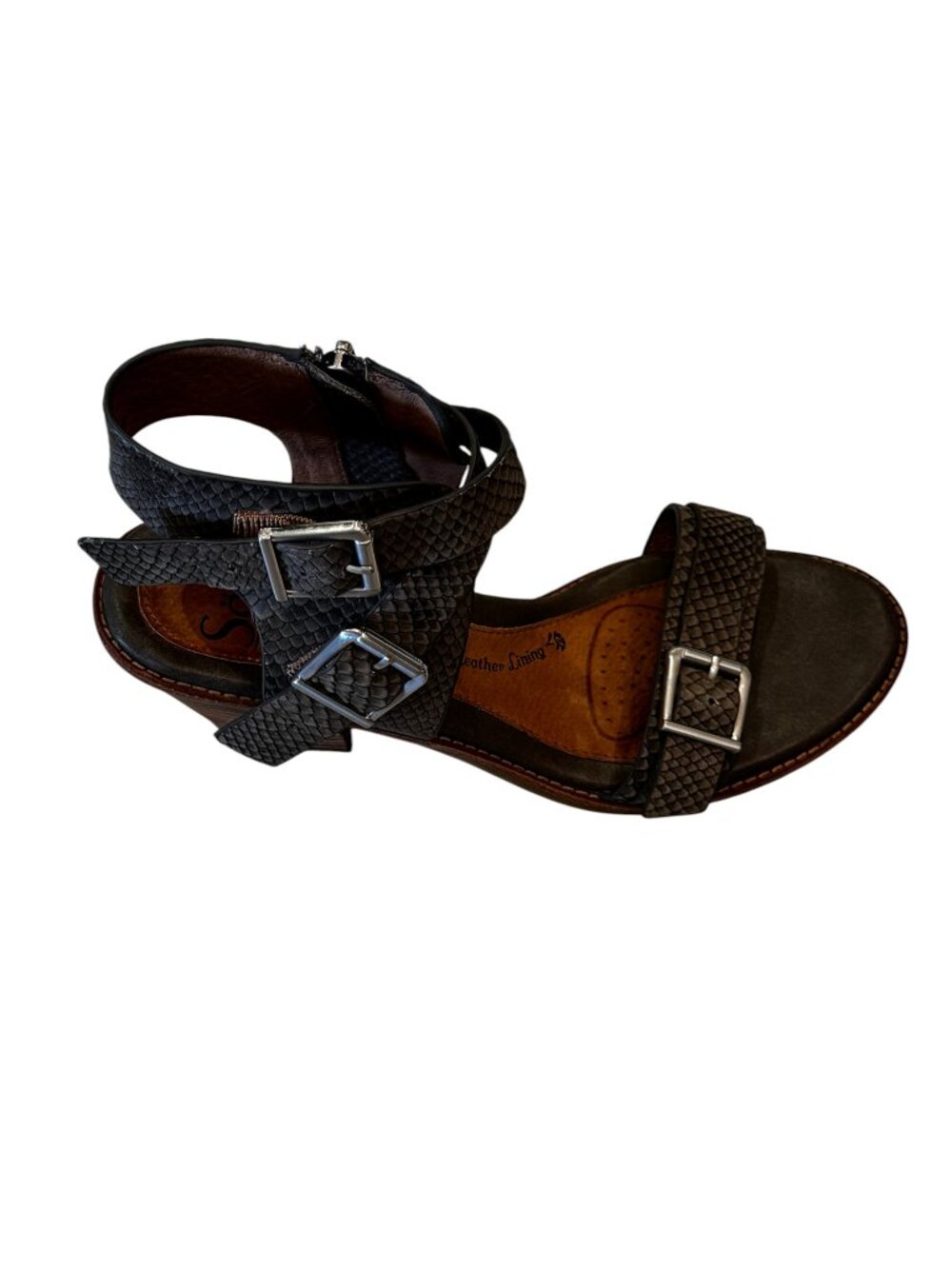 Söfft Gray Croc Embossed Leather Buckle Strap Block Heel Sandals Size 8 - Picture 2 of 12